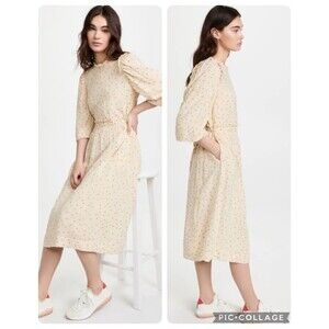 Munthe Curtis Dress Cream Floral Midi Ruffle NWT Sz 0 / XS